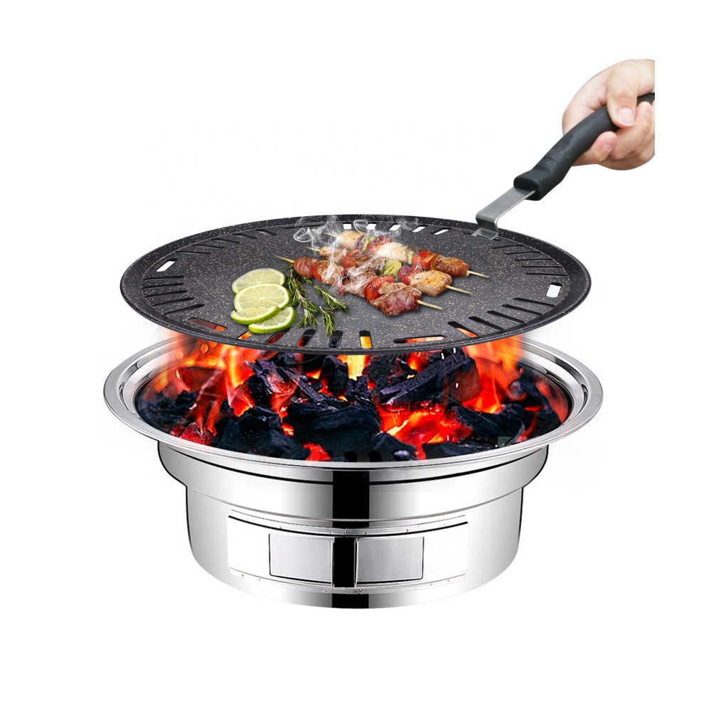 Outdoor Camping Korea - Runde Grillplatte aus Aluminium, antihaftbeschichtet, für