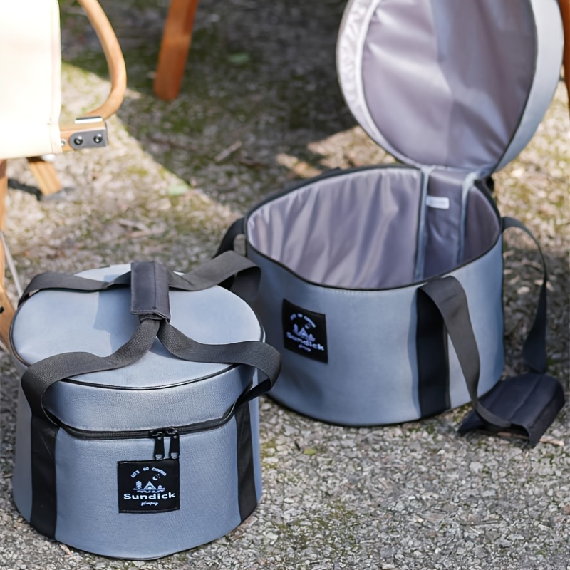 Outdoor Camping Cooking Equipment - Camping-Kochgeschirr-Aufbewahrungseimer mit Reißverschluss-Seitentasche, Tragbarer Outdoor-Ausrüstungsorganizer, Langlebiger